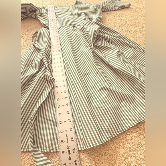 Calvin Klein Women's 4 Striped Bell Sleeve Cotton Wrap Dress Pockets Green White - Picture 12 of 12